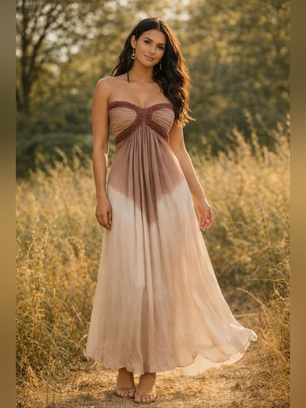 Stunning Strapless Tie Dye Ombre Long Flowy Summer Maxi Dress XS/S
